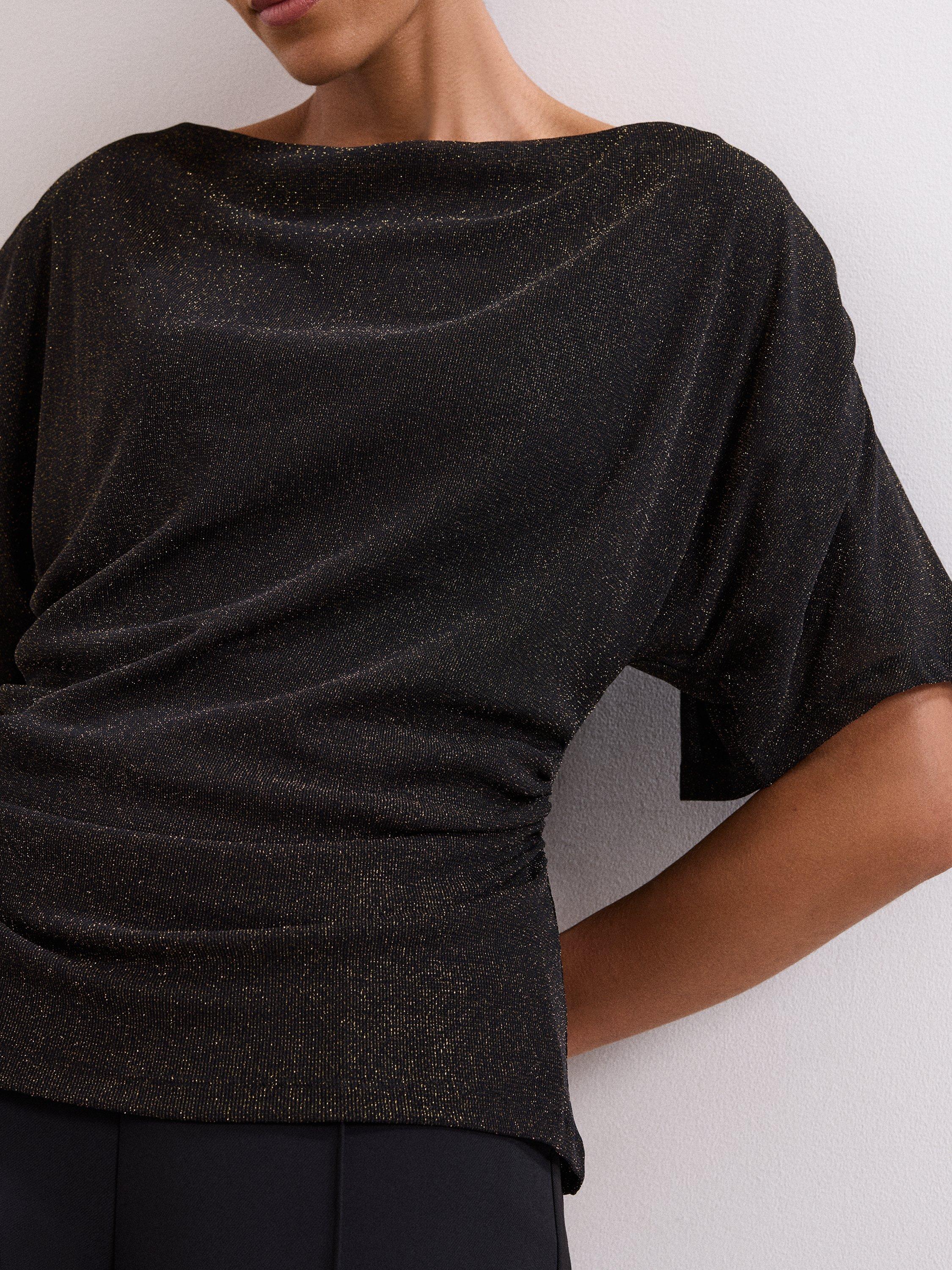Product image 7 of 9, which shows Phase Eight Martha Draped Top, Black Gold, 8