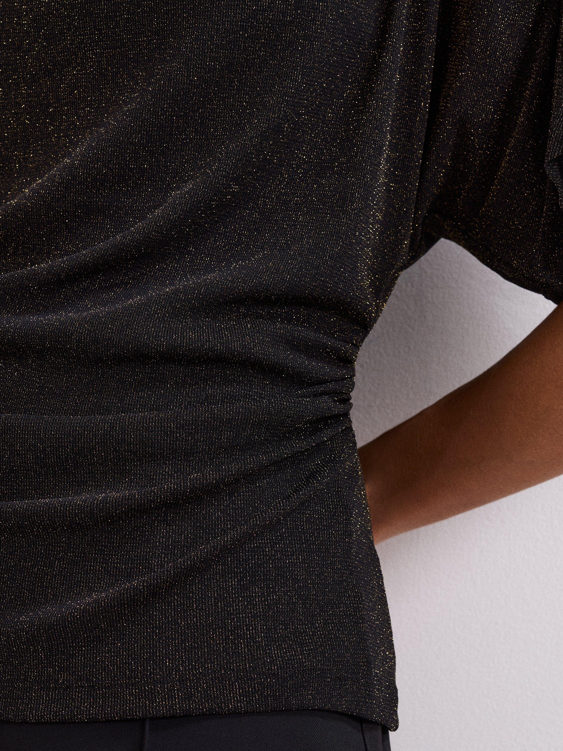 Product image 8 of 9, which shows Phase Eight Martha Draped Top, Black Gold, 8