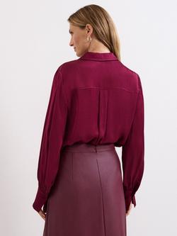 Phase Eight Novie Satin Shirt containing LENZING™ ECOVERO™ Viscose, Red - view 2, Red