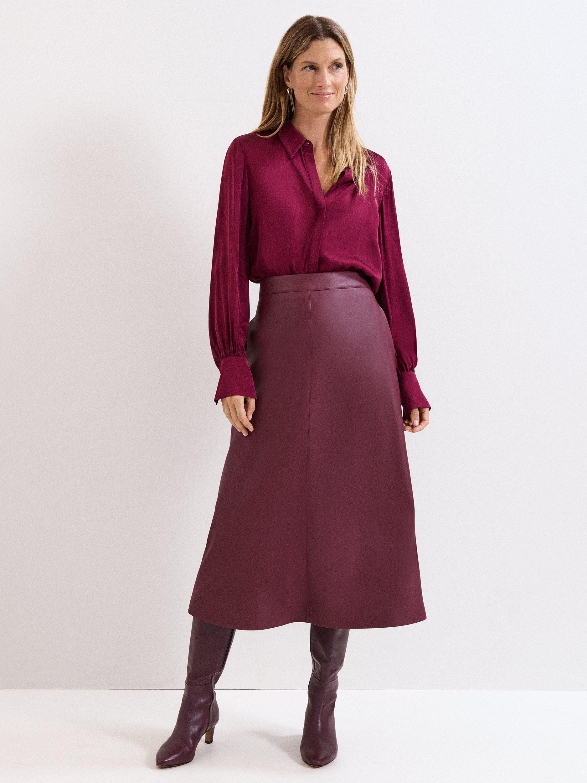 Product image 3 of 8, which shows Phase Eight Novie Satin Shirt containing LENZING™ ECOVERO™ Viscose, Red, 16