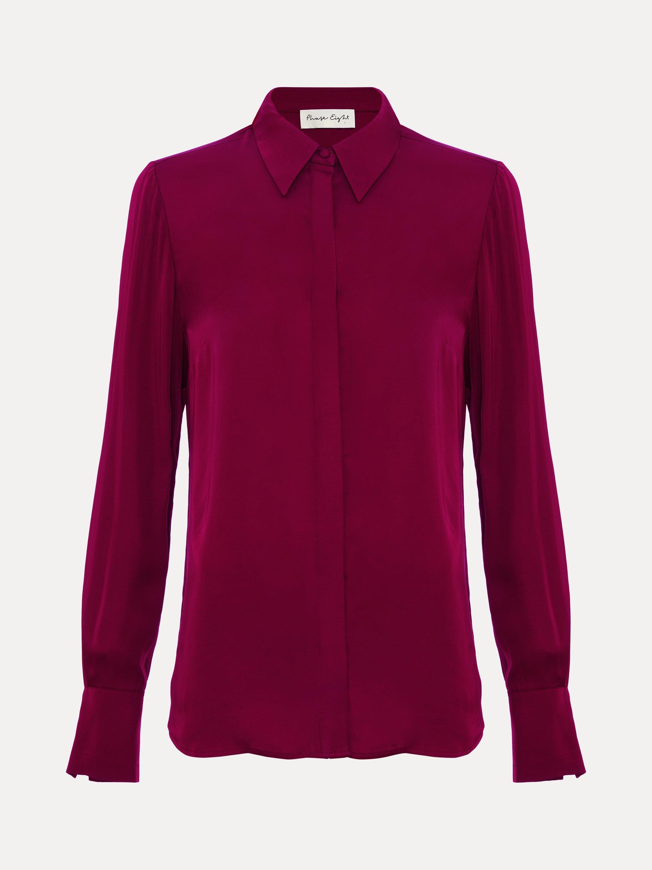 Product image 4 of 8, which shows Phase Eight Novie Satin Shirt containing LENZING™ ECOVERO™ Viscose, Red, 16