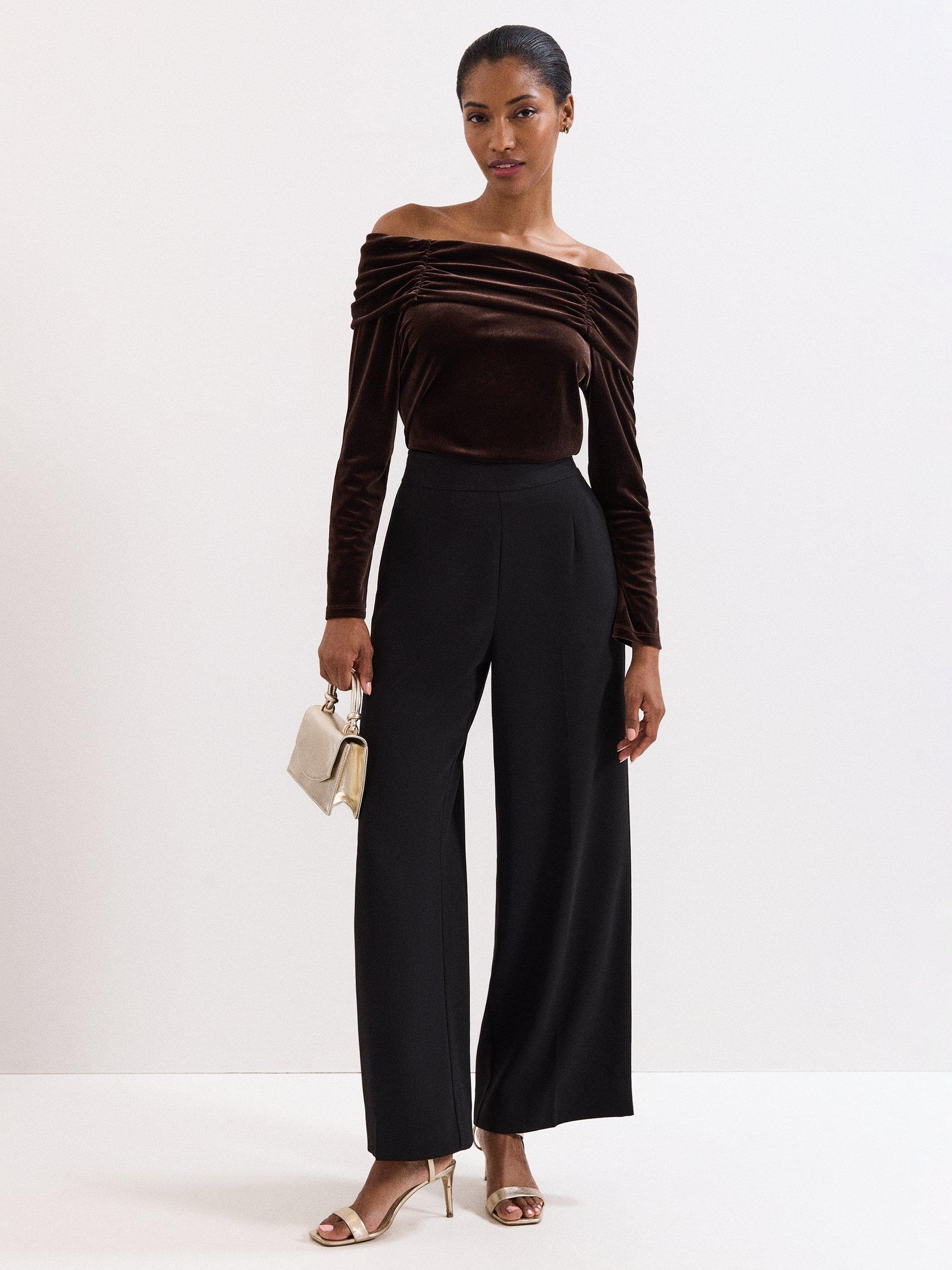 Product image 1 of 7, which shows Phase Eight Orelia Velvet Bardot Top, Bronze, 10