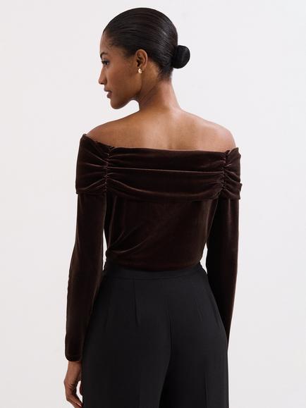 Phase Eight Orelia Velvet Bardot Top, Bronze - view 2, Bronze