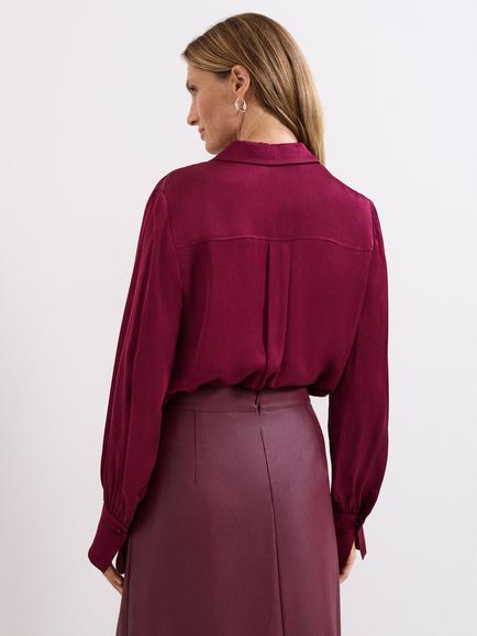 Phase Eight Petite Novie Satin Shirt containing LENZING™ ECOVERO™ Viscose, Burgundy - view 2, Burgundy
