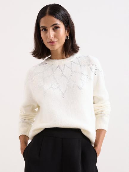 Phase Eight Petite Abigail Sequin Jumper, Winter White, Winter White