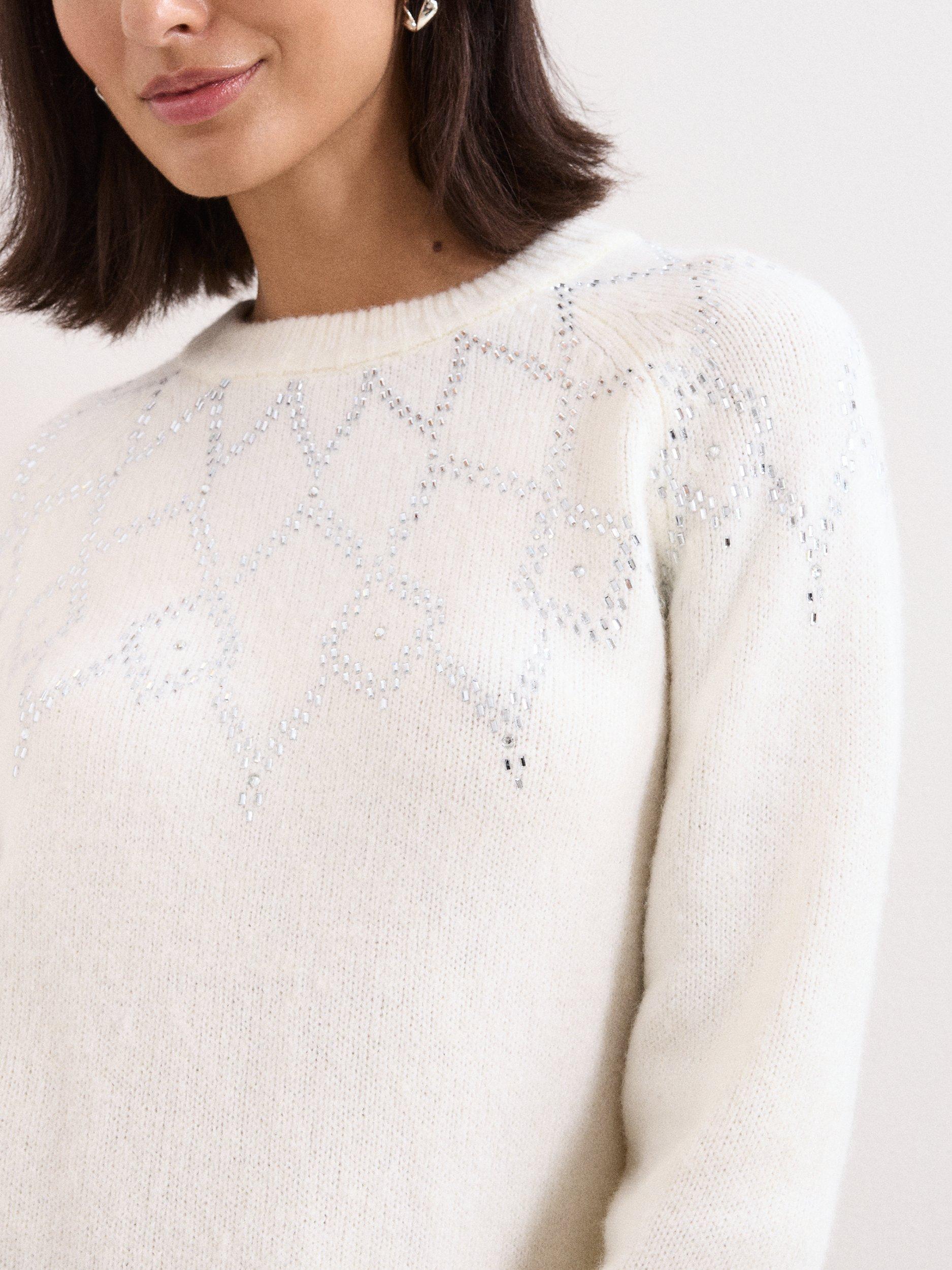 Product image 4 of 7, which shows Phase Eight Petite Abigail Sequin Jumper, Winter White, M