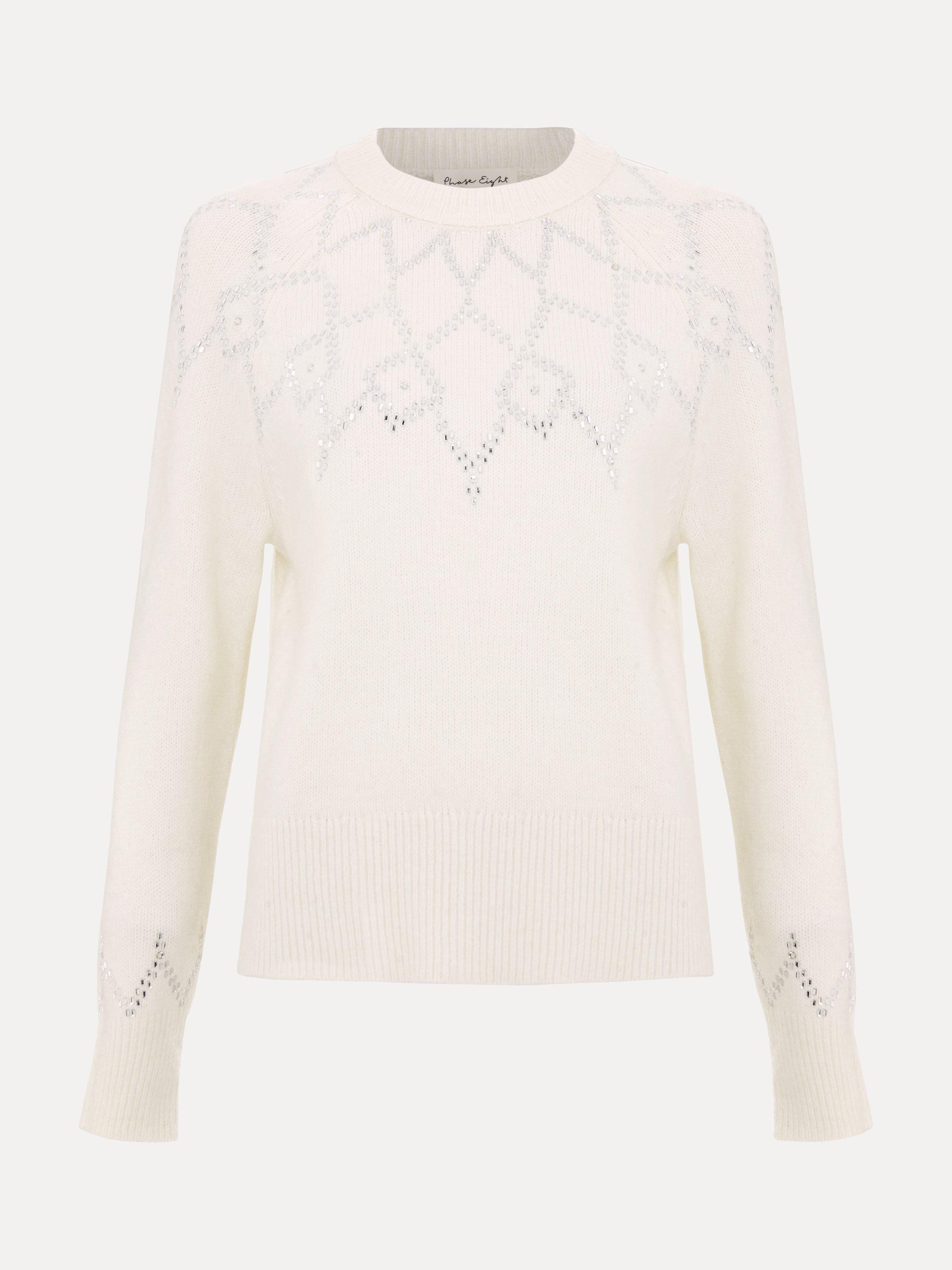 Product image 5 of 7, which shows Phase Eight Petite Abigail Sequin Jumper, Winter White, M