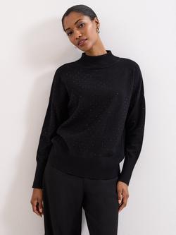 Phase Eight Steph Studded Roll Neck Jumper, Black, Black