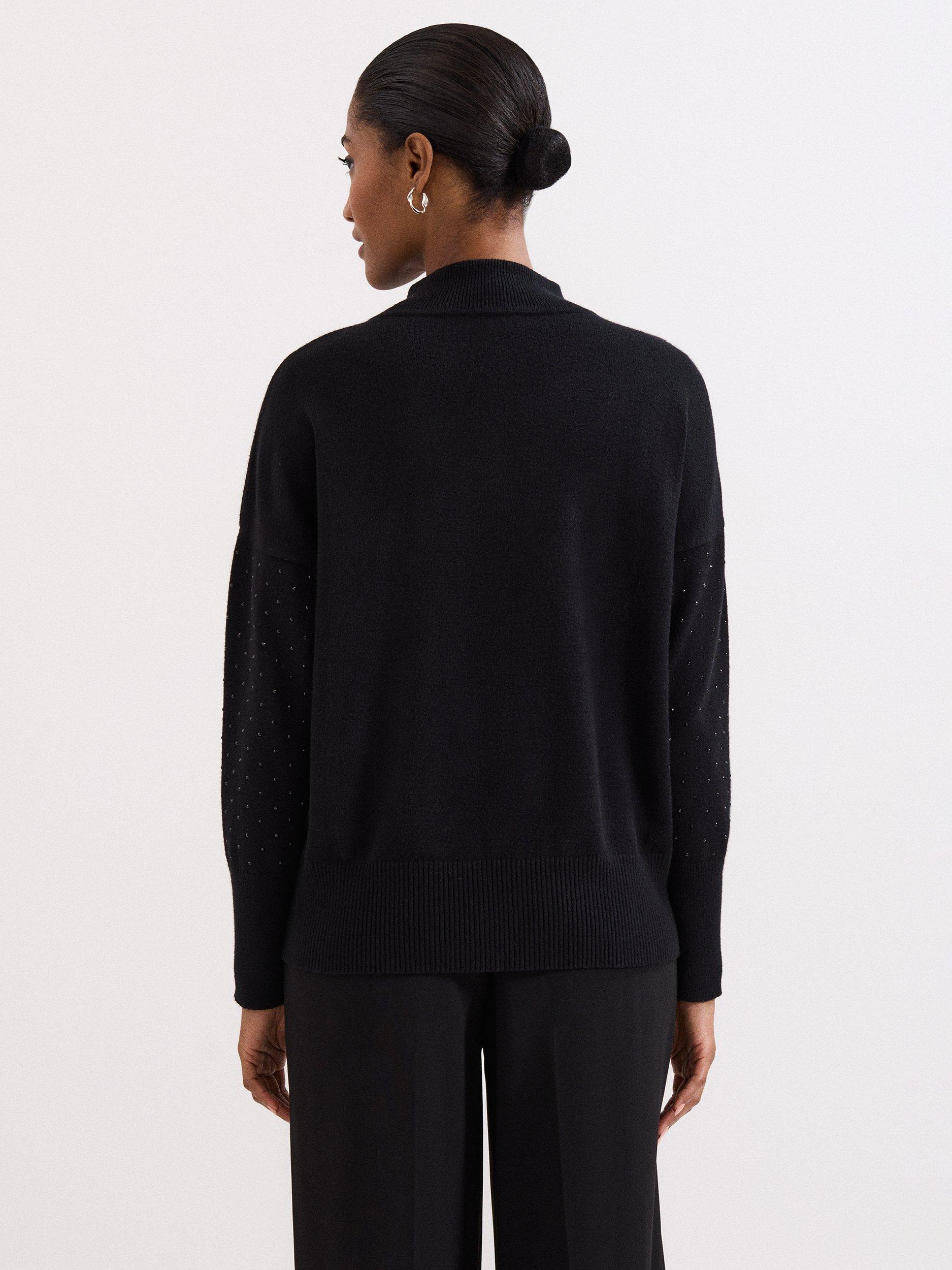 Product image 2 of 9, which shows Phase Eight Steph Studded Roll Neck Jumper, Black, XS