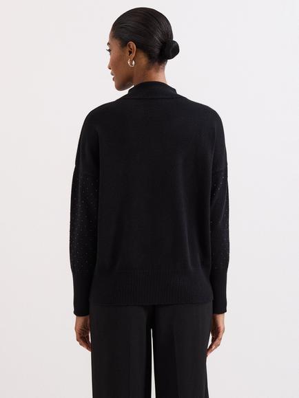 Phase Eight Steph Studded Roll Neck Jumper, Black - view 2, Black