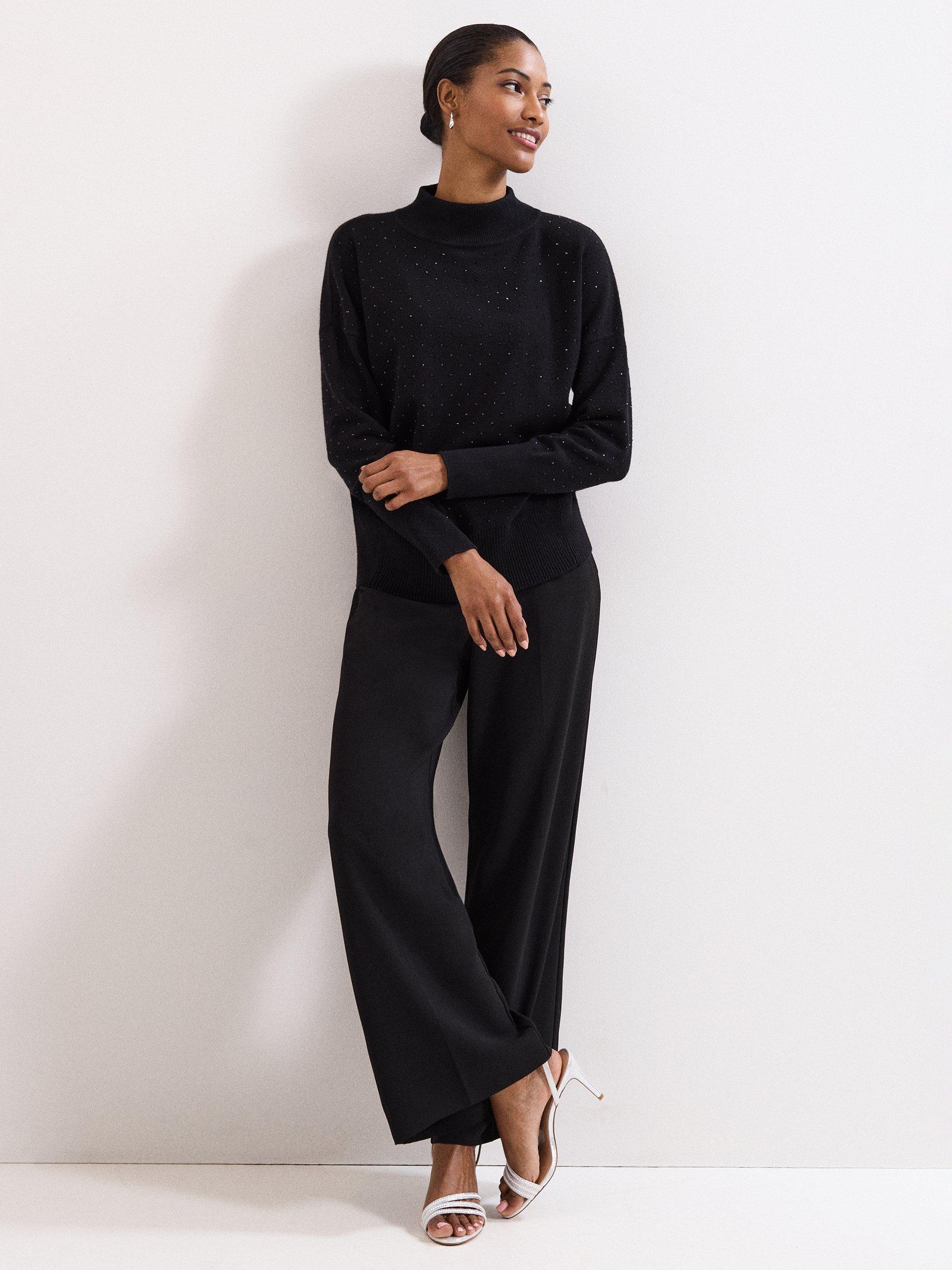 Product image 3 of 9, which shows Phase Eight Steph Studded Roll Neck Jumper, Black, XS