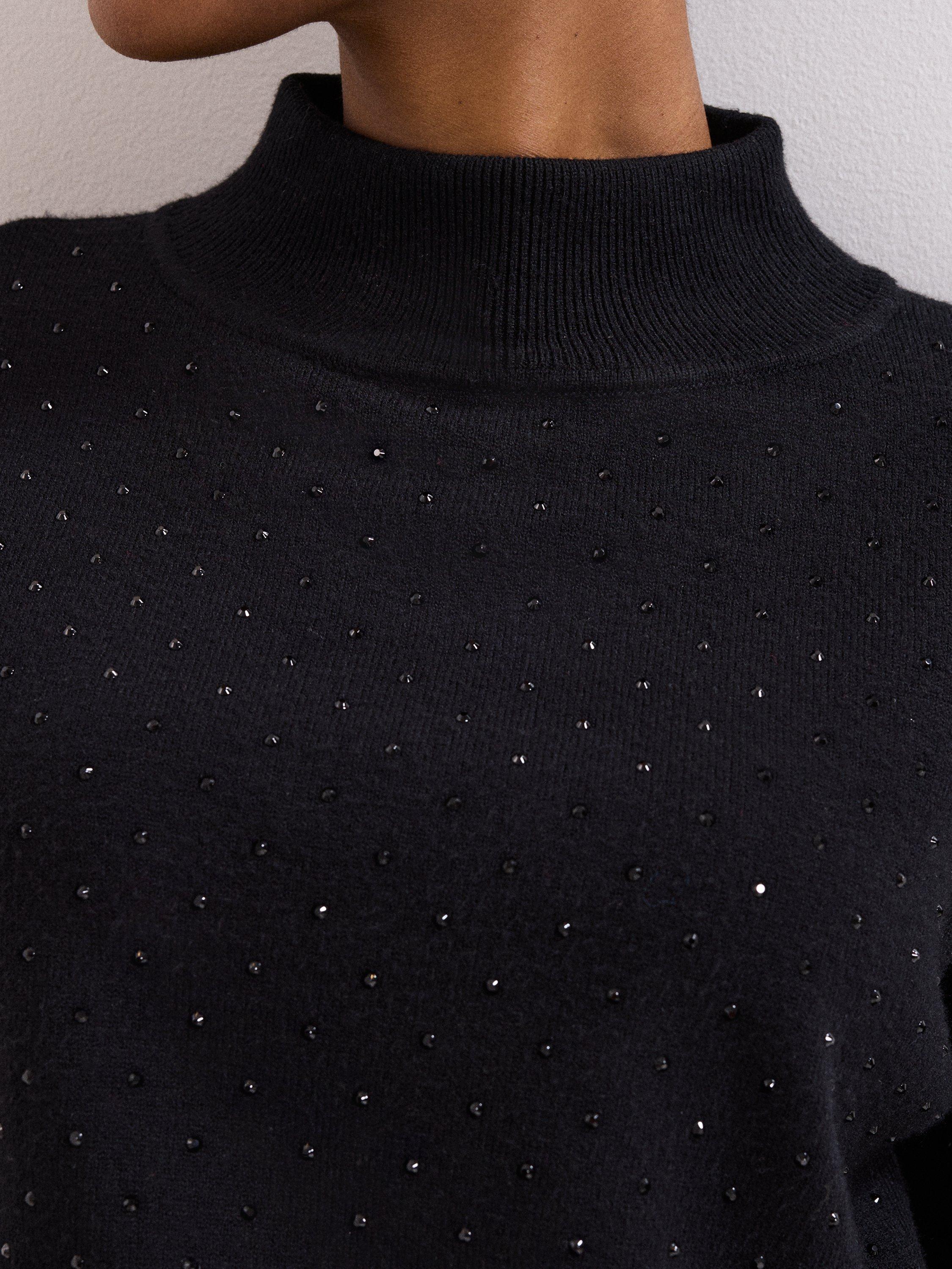 Product image 4 of 9, which shows Phase Eight Steph Studded Roll Neck Jumper, Black, XS
