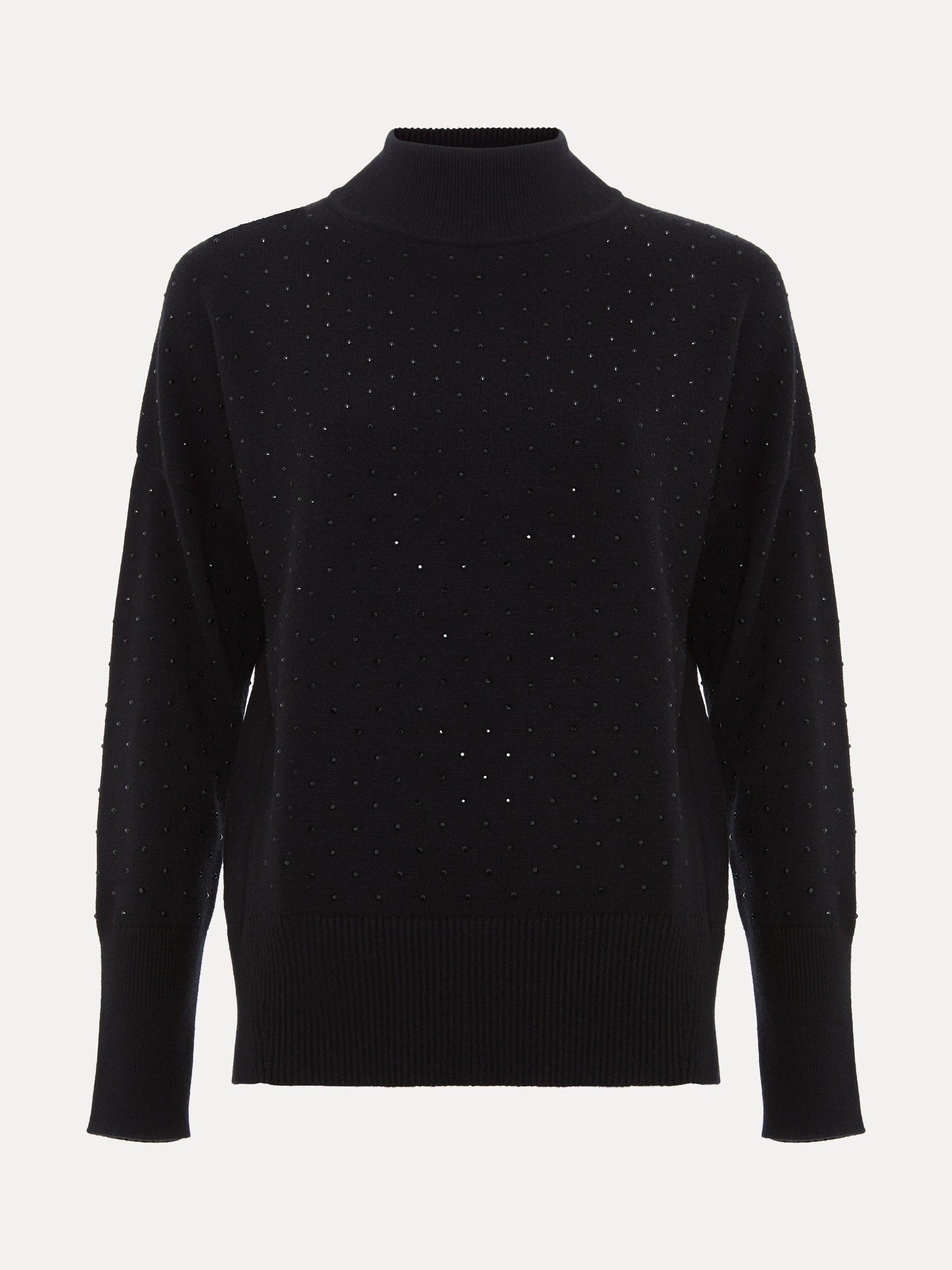 Product image 5 of 9, which shows Phase Eight Steph Studded Roll Neck Jumper, Black, XS