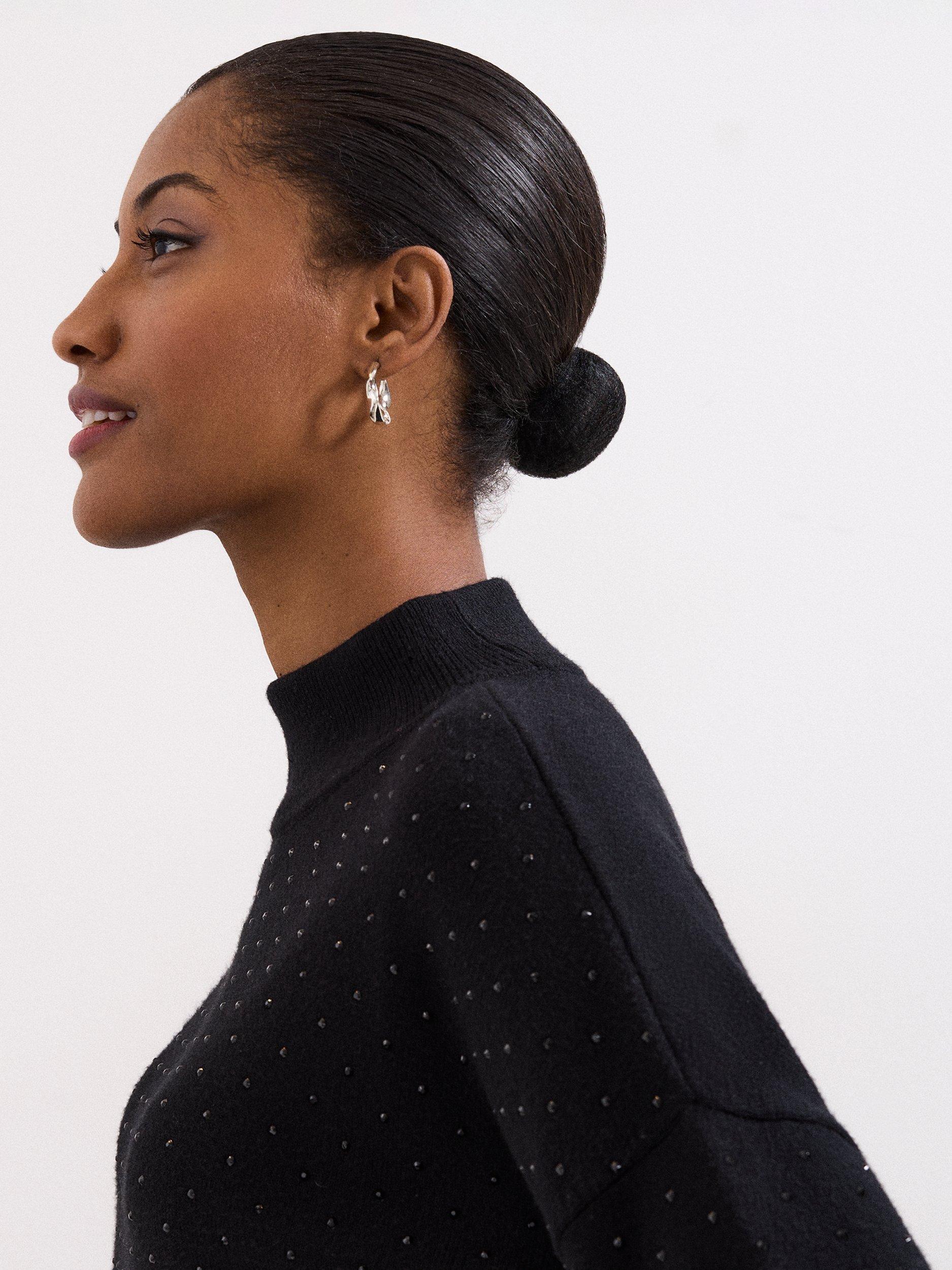 Product image 7 of 9, which shows Phase Eight Steph Studded Roll Neck Jumper, Black, XS