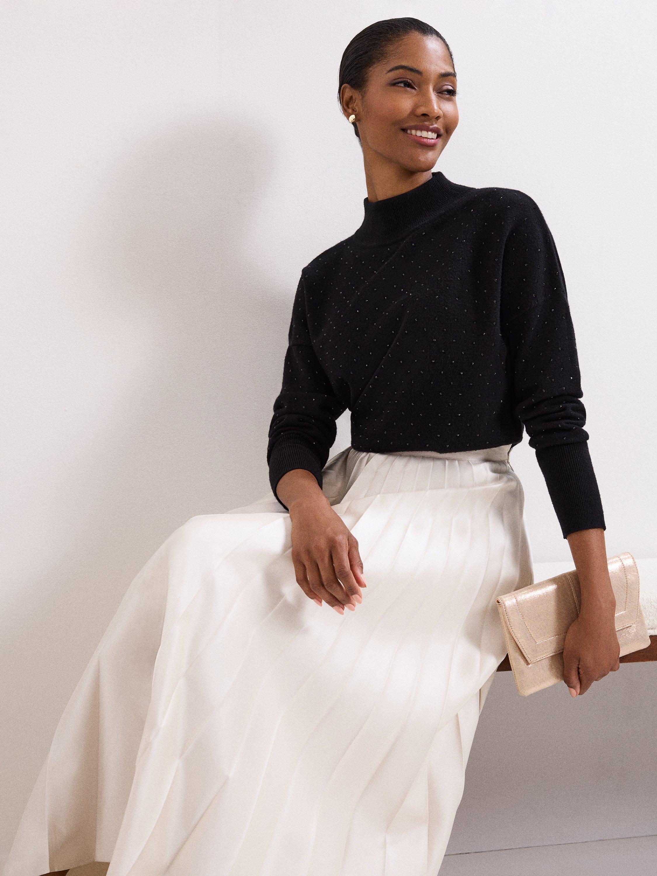 Product image 8 of 9, which shows Phase Eight Steph Studded Roll Neck Jumper, Black, XS