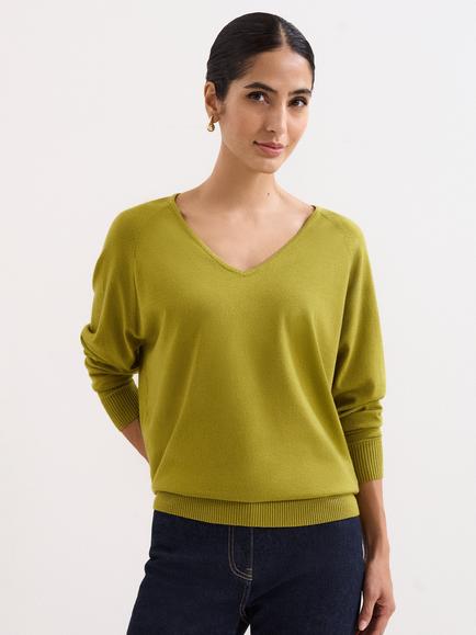 Phase Eight Senita Knit V-Neck Jumper containing LENZING™ ECOVERO™ Viscos, Green