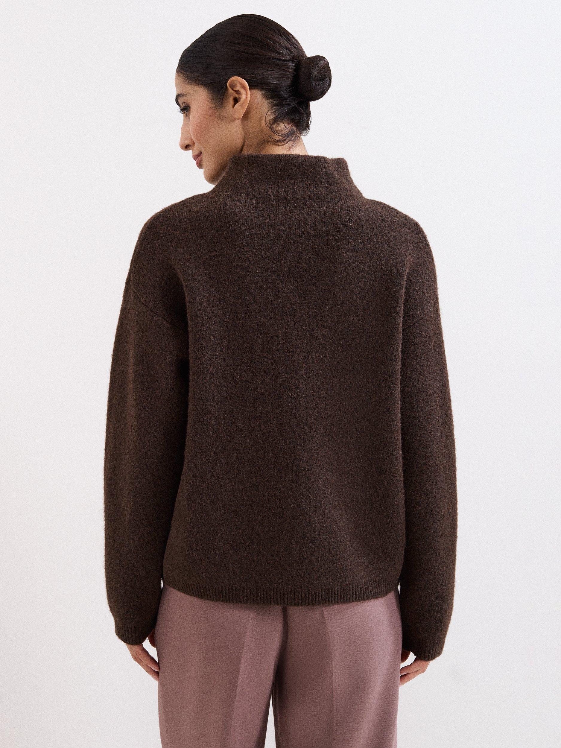 Product image 2 of 9, which shows Phase Eight Zoe High Neck Jumper, Brown, XS