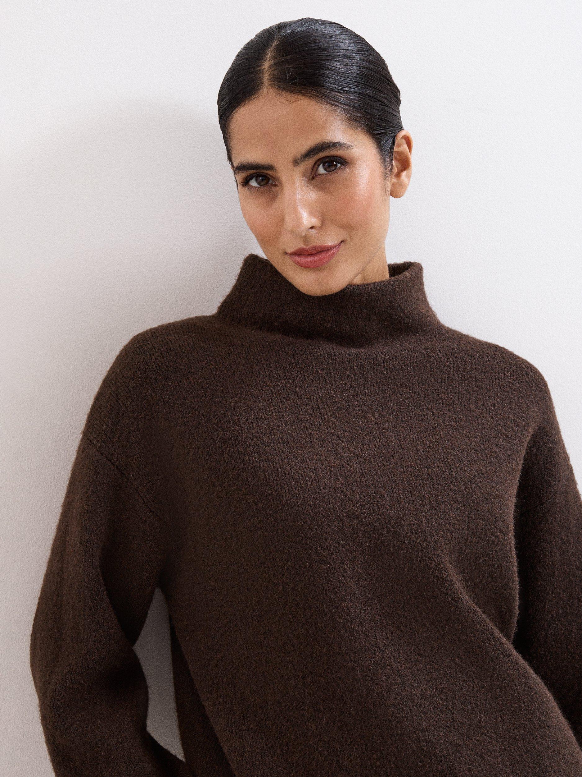 Product image 4 of 9, which shows Phase Eight Zoe High Neck Jumper, Brown, XS