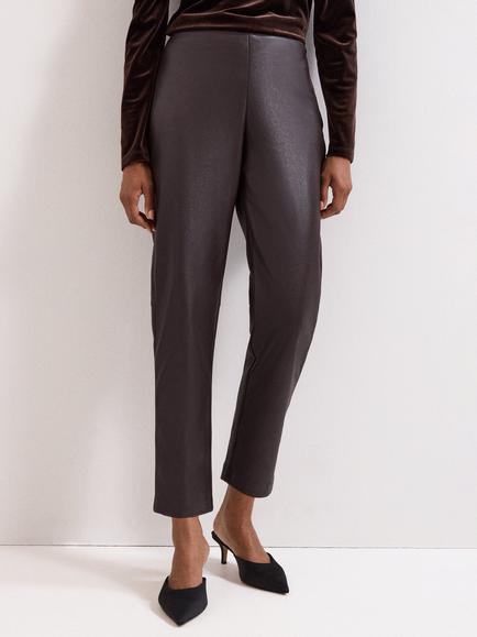 Phase Eight Mya Faux Leather Crop Trousers, Brown, Brown