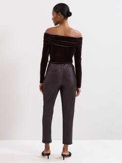 Phase Eight Mya Faux Leather Crop Trousers, Brown - view 2, Brown