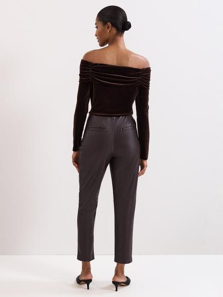 Phase Eight Mya Faux Leather Crop Trousers, Brown - view 2, Brown