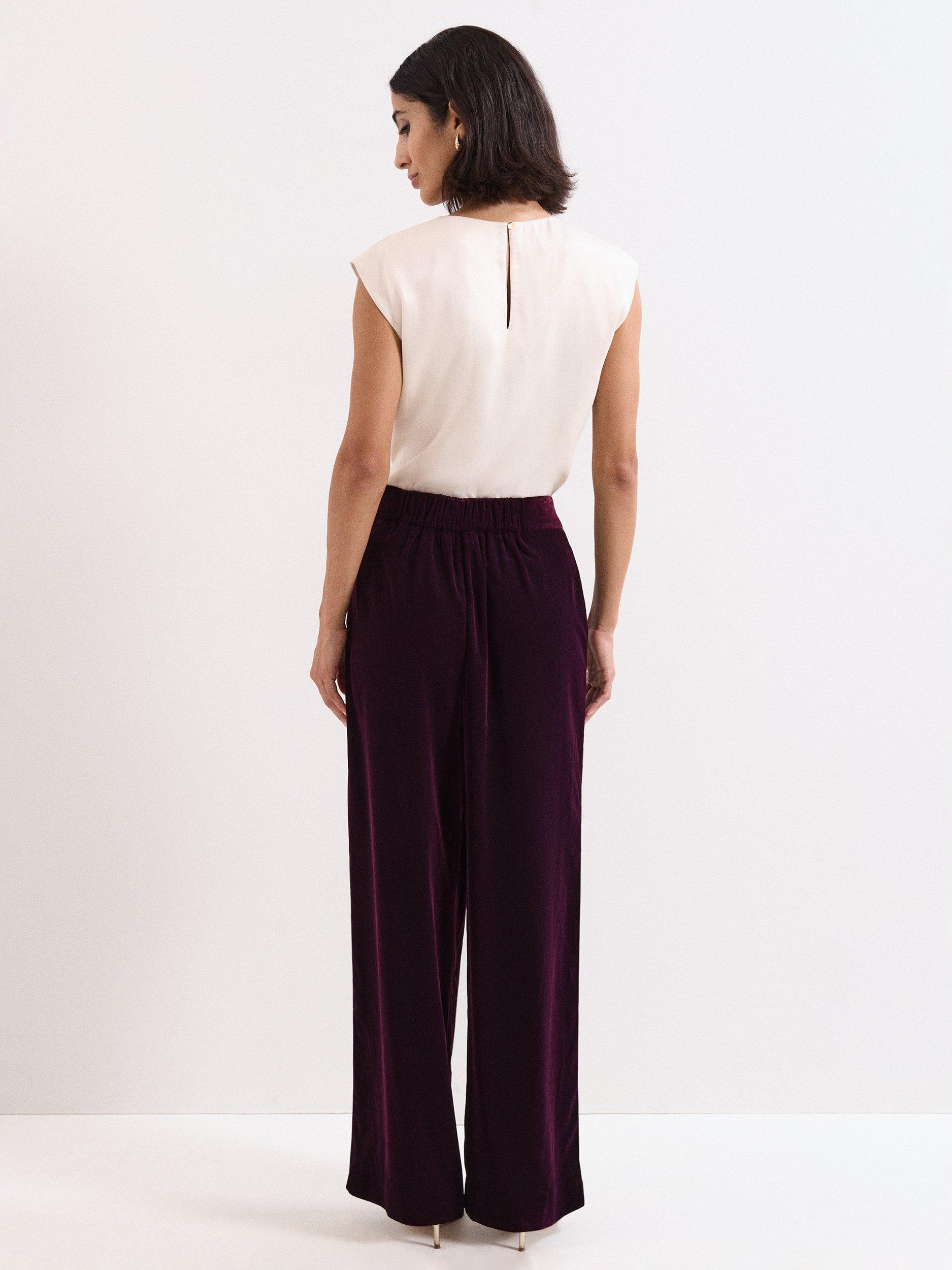 Product image 2 of 7, which shows Phase Eight Valentina Velvet Trousers, Purple, 8