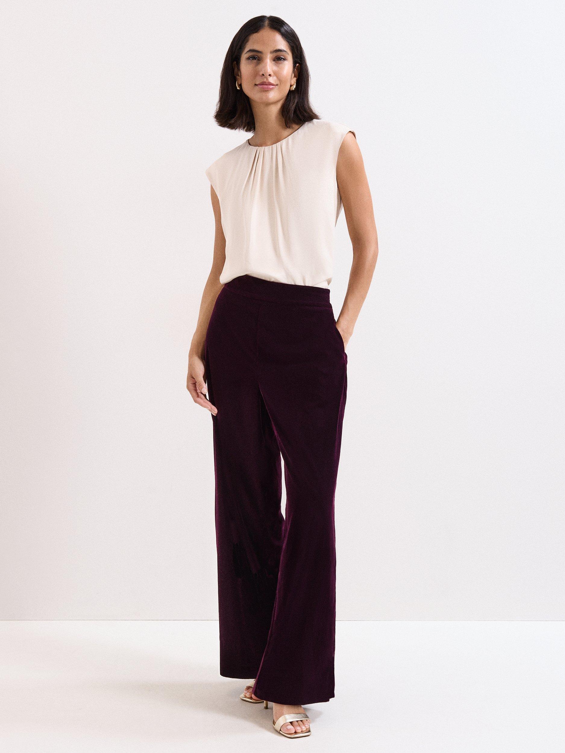 Product image 3 of 7, which shows Phase Eight Valentina Velvet Trousers, Purple, 8