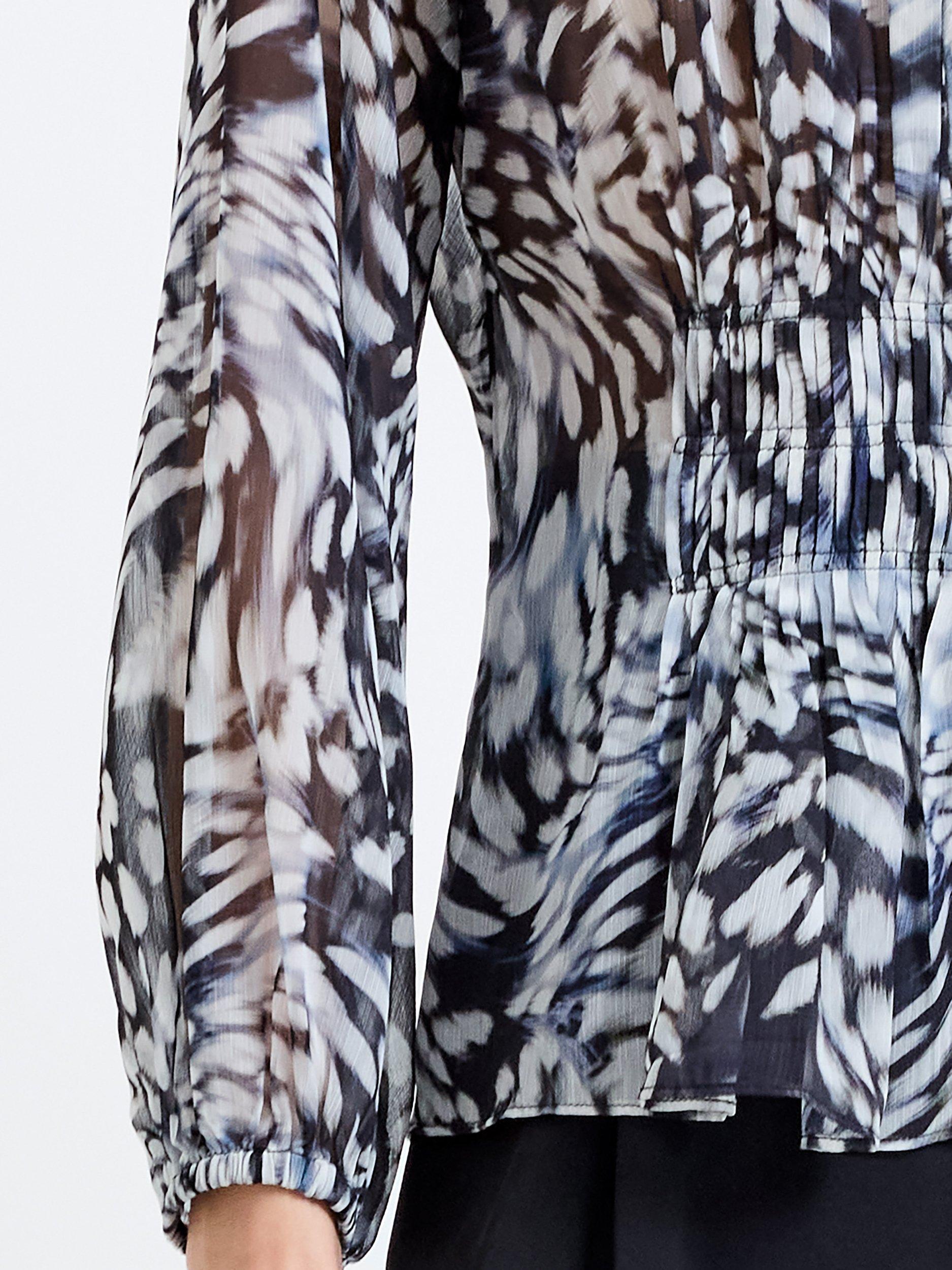 Product image 2 of 5, which shows French Connection Emma Abstract Sheer Sleeve Top, Charcoal, 6