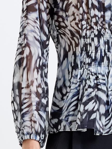 French Connection Emma Abstract Sheer Sleeve Top, Charcoal - view 2, Charcoal