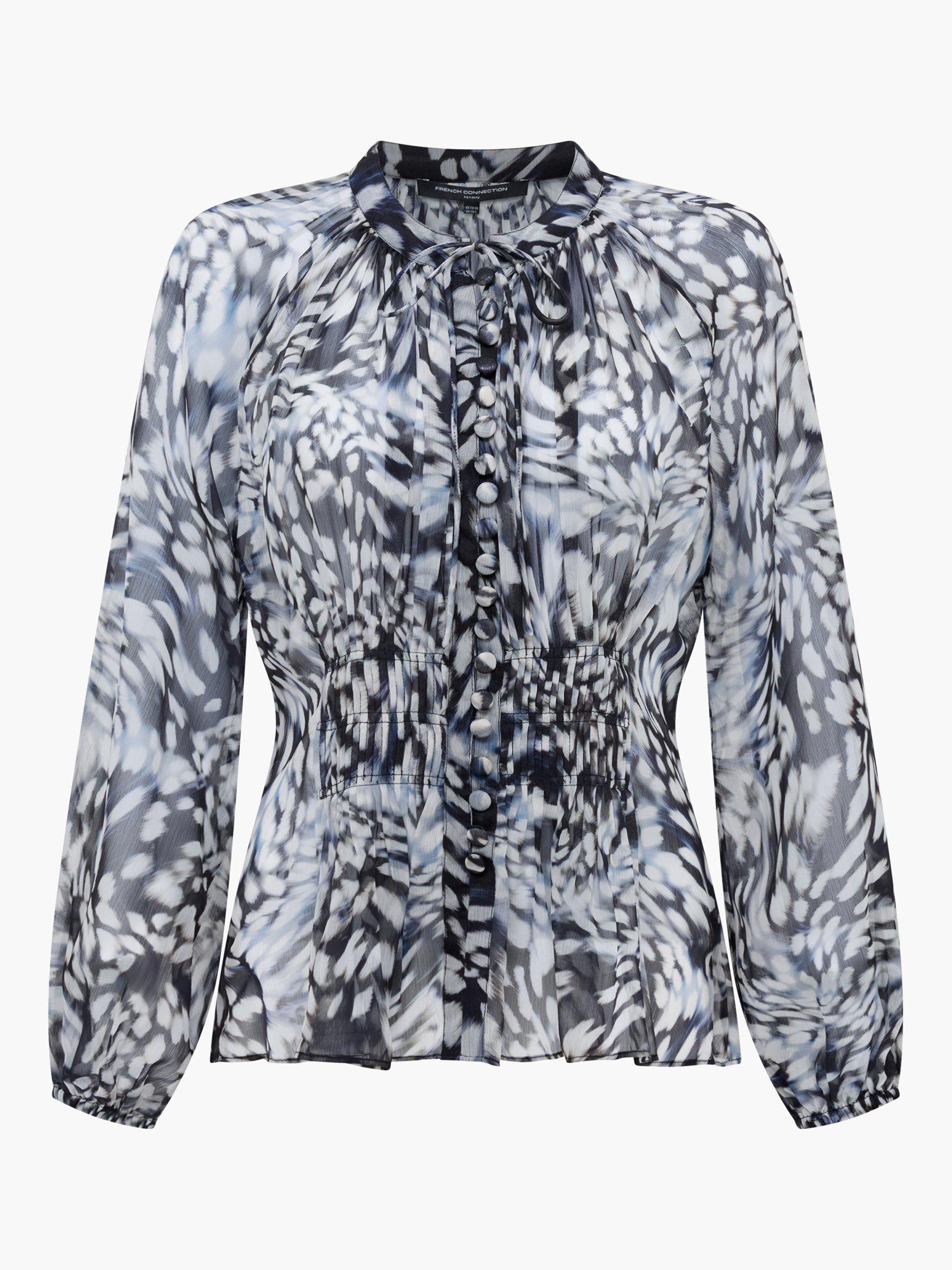 Product image 5 of 5, which shows French Connection Emma Abstract Sheer Sleeve Top, Charcoal, 6