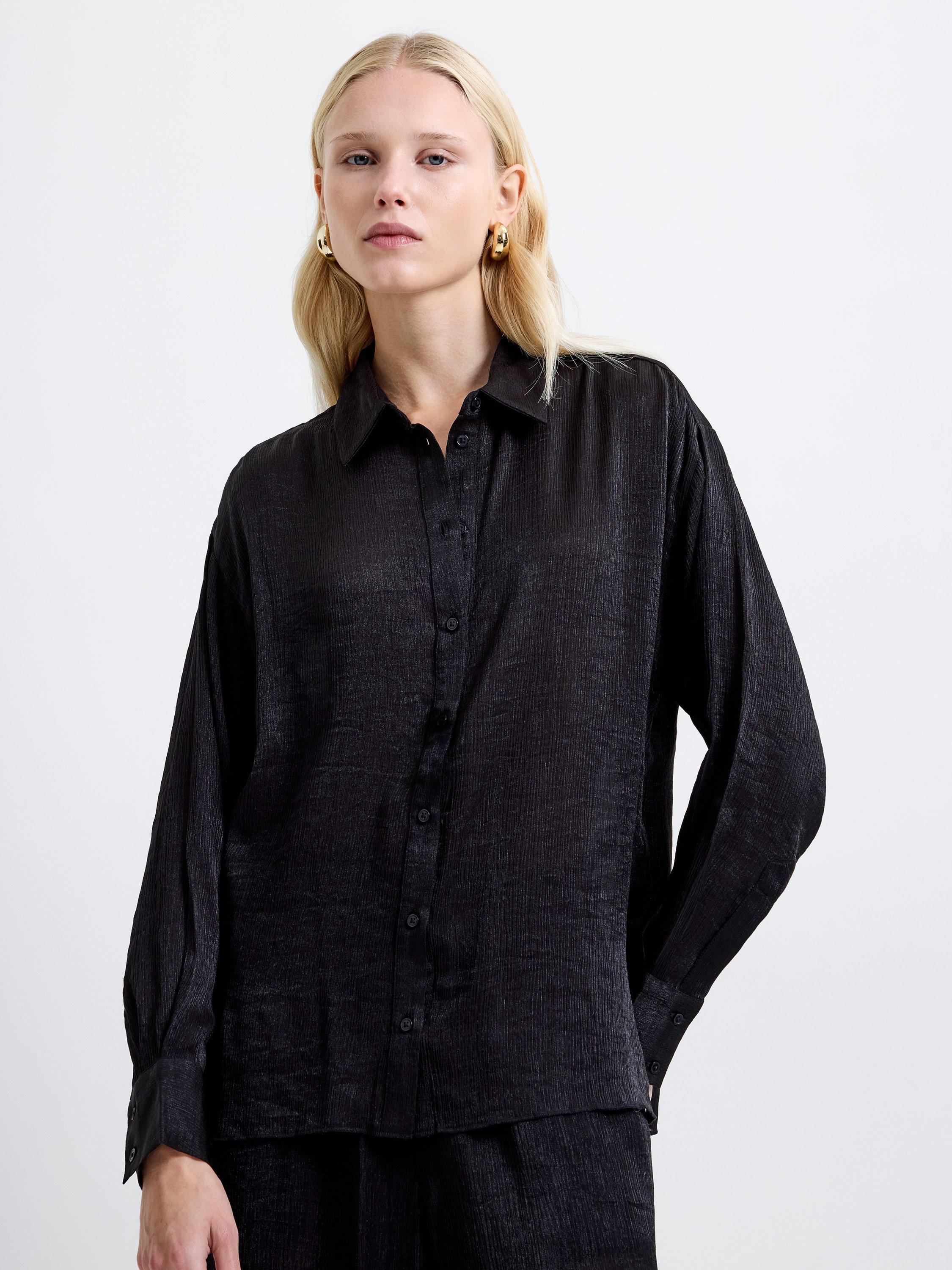 Product image 1 of 5, which shows French Connection Terry Jacquard Shirt, Black, XS