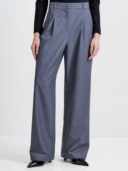 French Connection Sherry Diamante Wide Leg Trousers, Grey Silver, Grey Silver