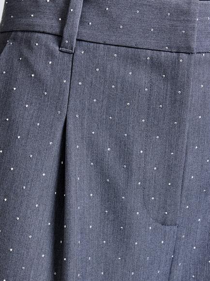 French Connection Sherry Diamante Wide Leg Trousers, Grey Silver - view 2, Grey Silver