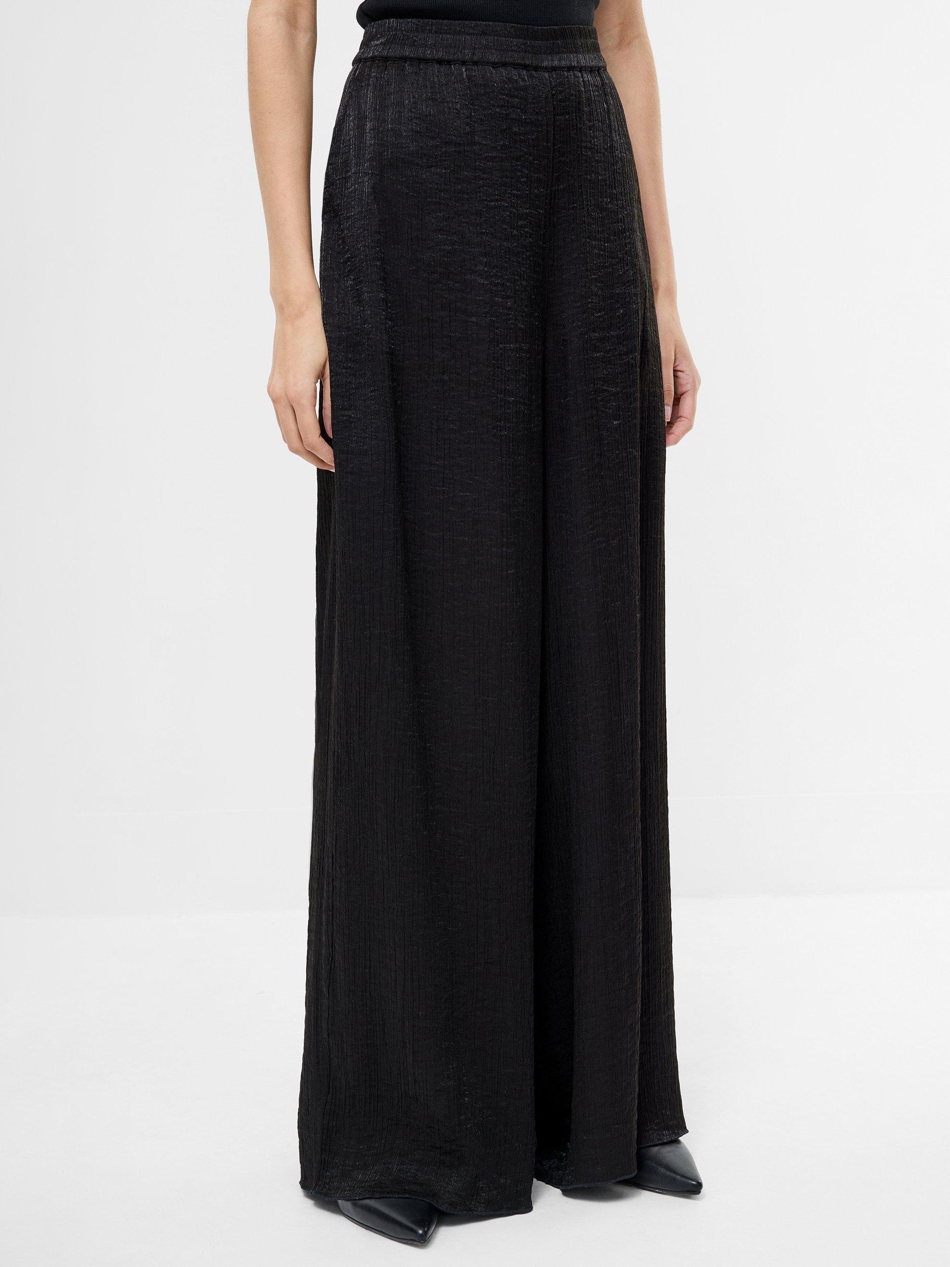 Product image 2 of 5, which shows French Connection Terry Crinkle Wide Leg Trousers, Black, XS