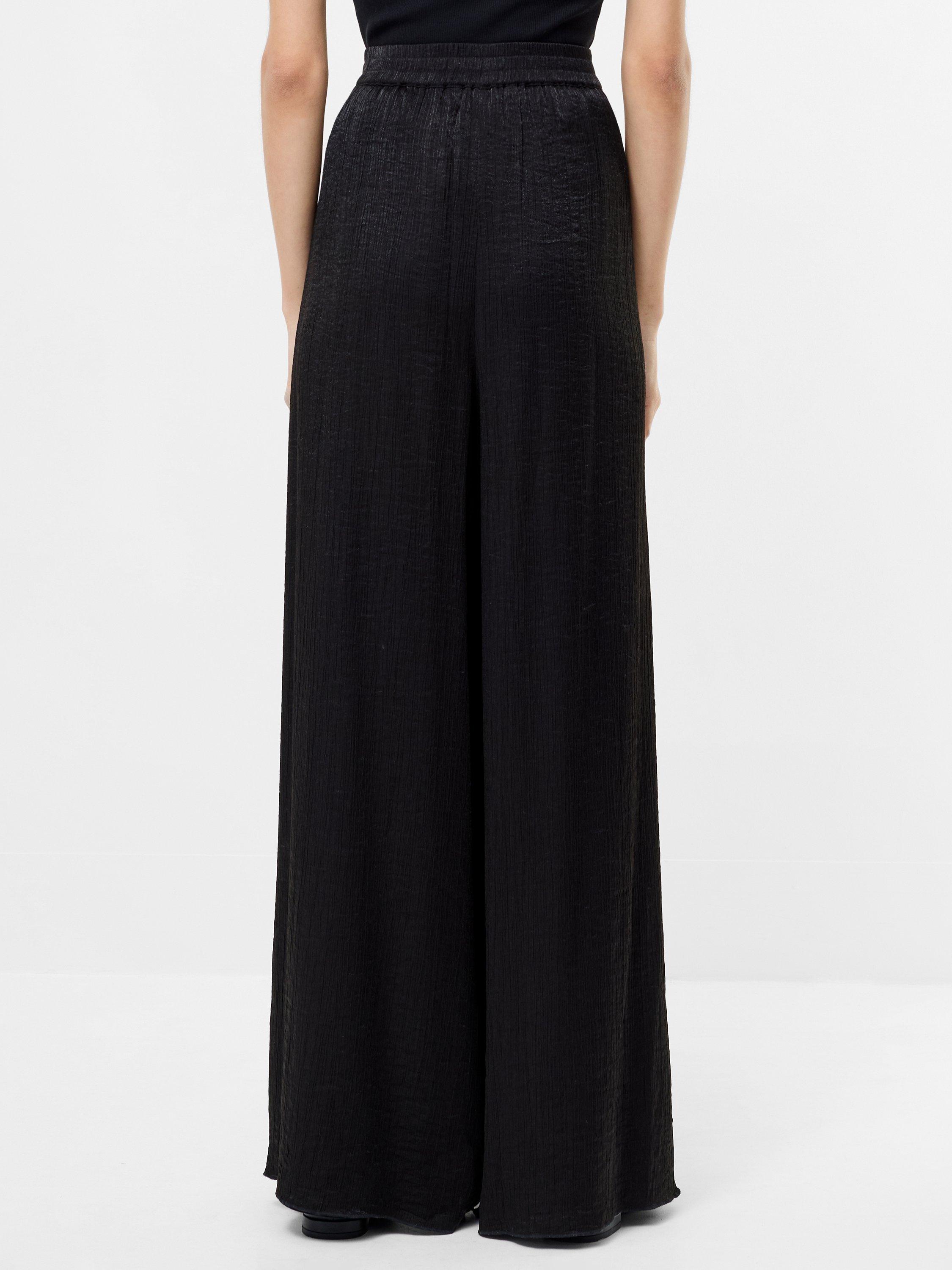 Product image 5 of 5, which shows French Connection Terry Crinkle Wide Leg Trousers, Black, XS