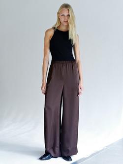French Connection Bernadetta Satin Wide Leg Trousers, Bitter Chocolate, Bitter Chocolate