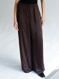 French Connection Bernadetta Satin Wide Leg Trousers, Bitter Chocolate - view 2, Bitter Chocolate