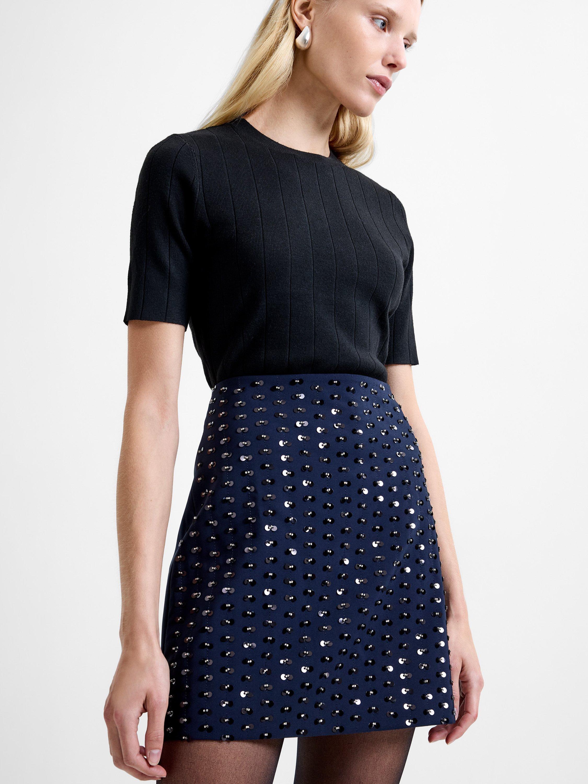 Product image 2 of 5, which shows French Connection Sherry Embellished Mini Skirt, Navy, 6