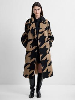 French Connection Lucilla Houndstooth Coat, Black/Camel, Black/Camel
