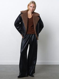 French Connection Faux Suede Aviator Jacket, Black Brown, Black Brown