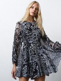 French Connection Emina Chiffon Allegra Mini Dress, Charcoal, Charcoal