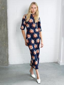 French Connection Imelda Star Jacquard Knit Dress, Evening Blue/Multi, Evening Blue/Multi