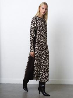 French Connection Kelly Floral Jersey Dress, Chocolate/Cream, Chocolate/Cream