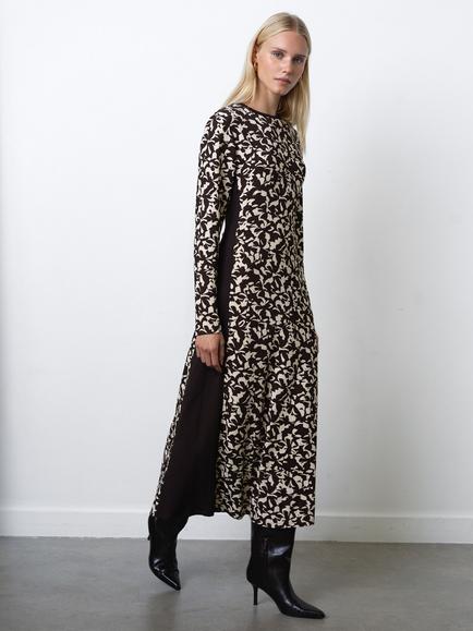 French Connection Kelly Floral Jersey Dress, Chocolate/Cream, Chocolate/Cream