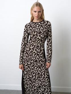French Connection Kelly Floral Jersey Dress, Chocolate/Cream - view 2, Chocolate/Cream