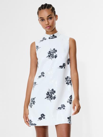French Connection Madeline Floral Sequin Sleeveless Dress, White/Black - view 2, White/Black