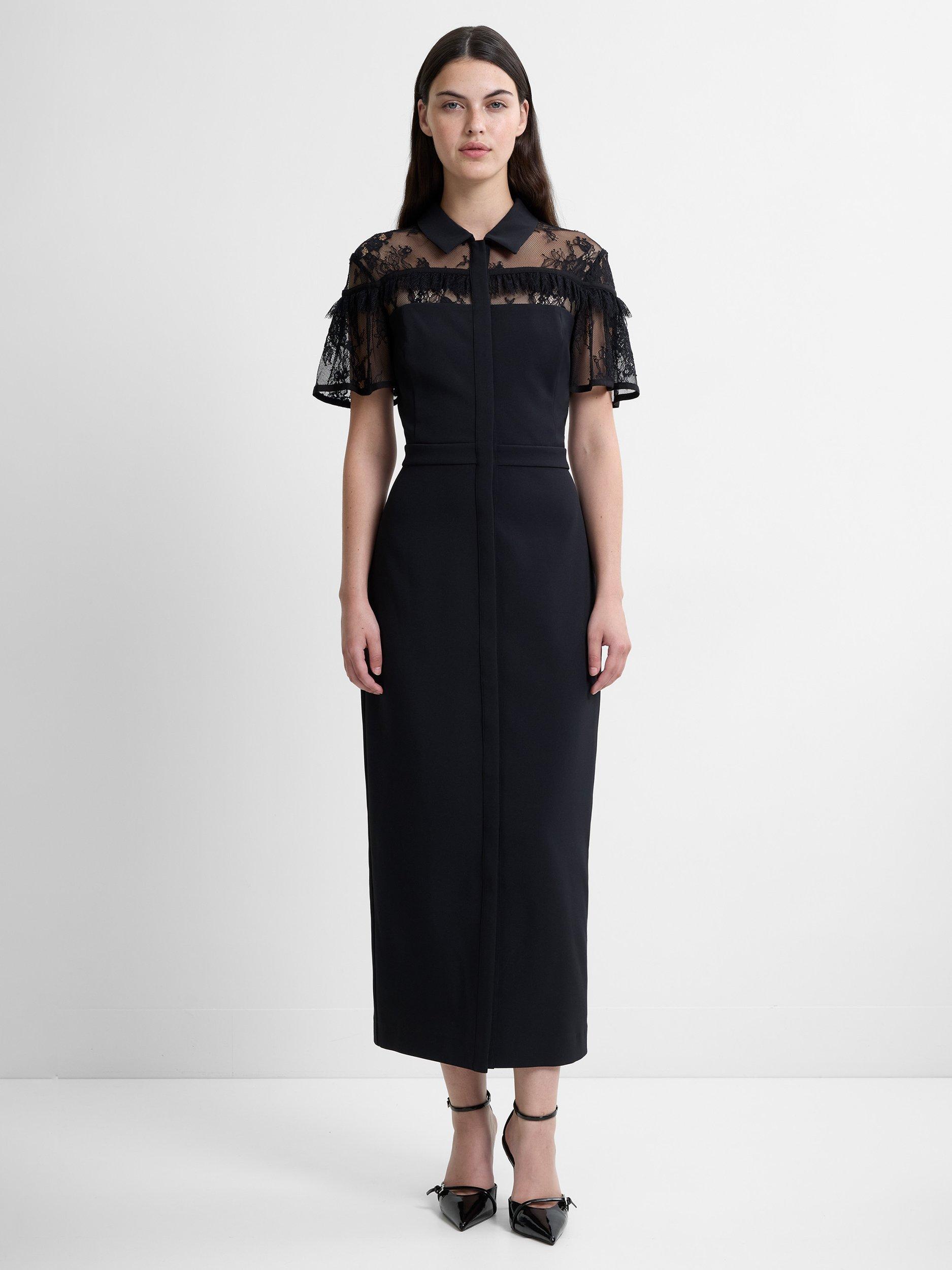 French Connection Miles Lace Mix Shirt Dress, Black