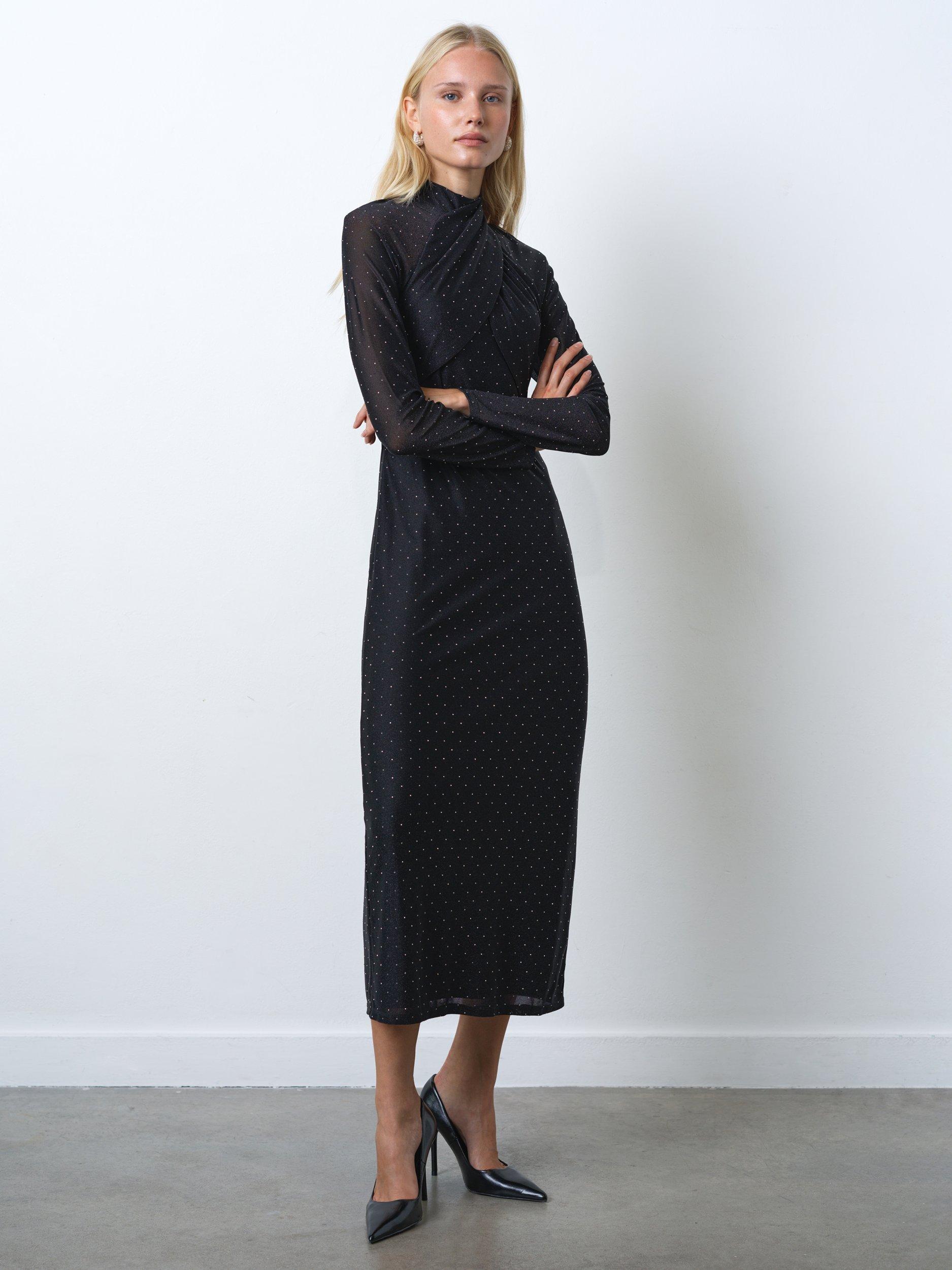 French Connection Shoshana Diamante Midi Dress, Black/Silver