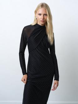 French Connection Shoshana Diamante Midi Dress, Black/Silver - view 2, Black/Silver