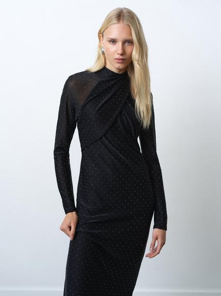 French Connection Shoshana Diamante Midi Dress, Black/Silver - view 2, Black/Silver